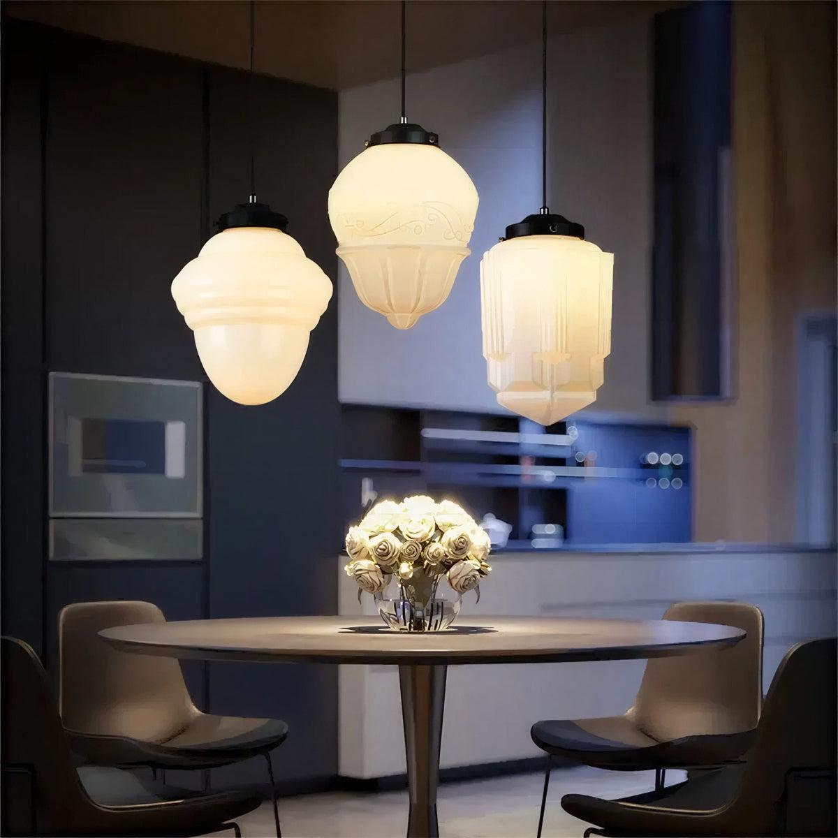 Modern Pendant Light Fixture With Geometric Frosted Glass Shade