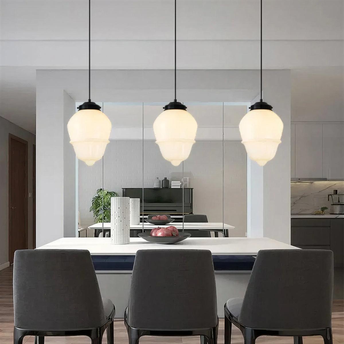 Modern Pendant Light Fixture With Geometric Frosted Glass Shade