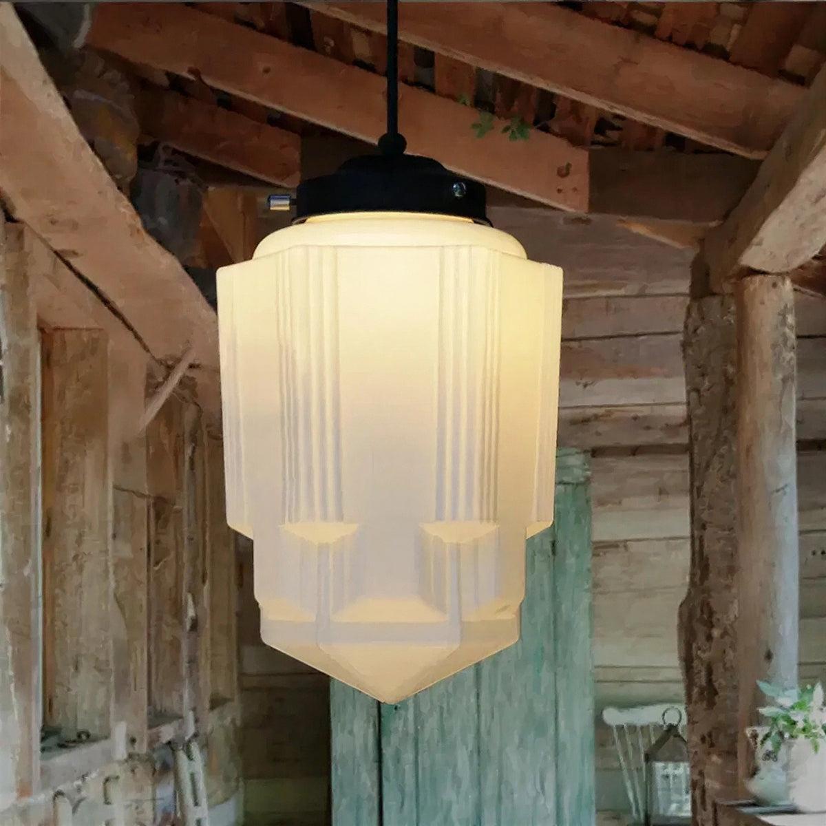 Modern Pendant Light Fixture With Geometric Frosted Glass Shade