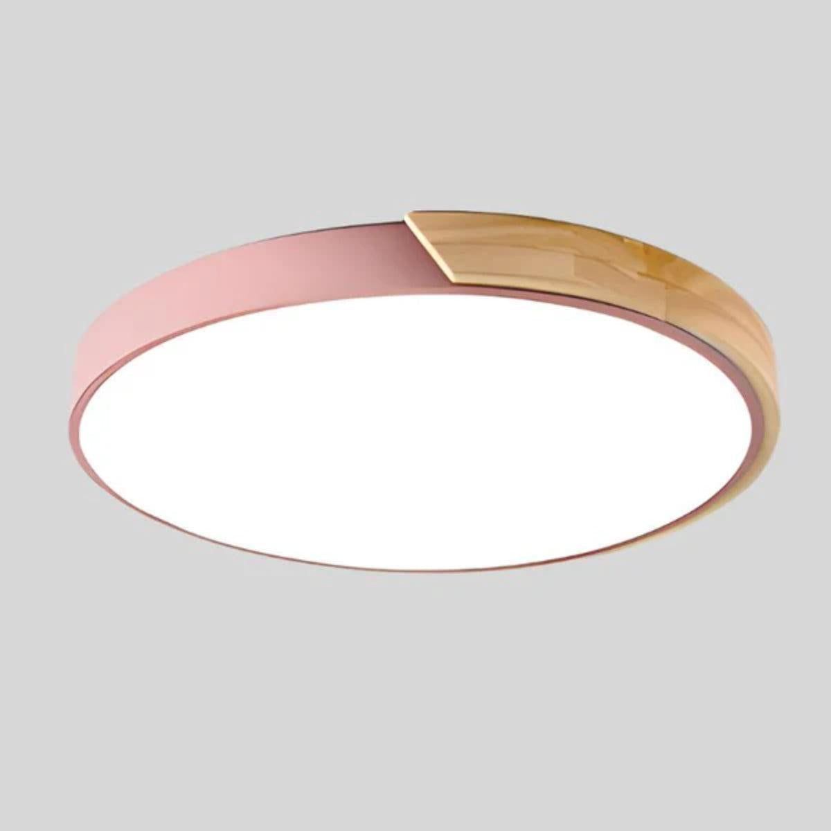 Modern Round LED Flush Mount Ceiling Light With Wood Grain Accent