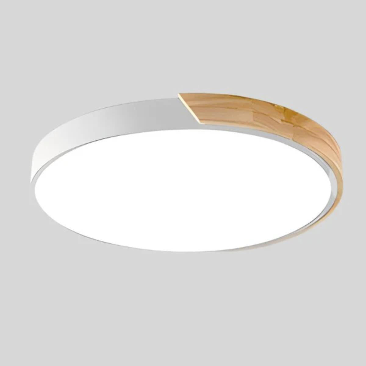 Modern Round LED Flush Mount Ceiling Light With Wood Grain Accent