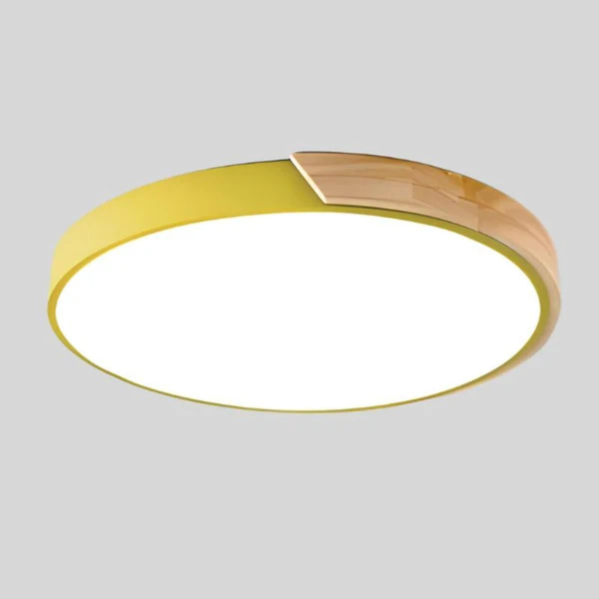 Modern Round LED Flush Mount Ceiling Light With Wood Grain Accent