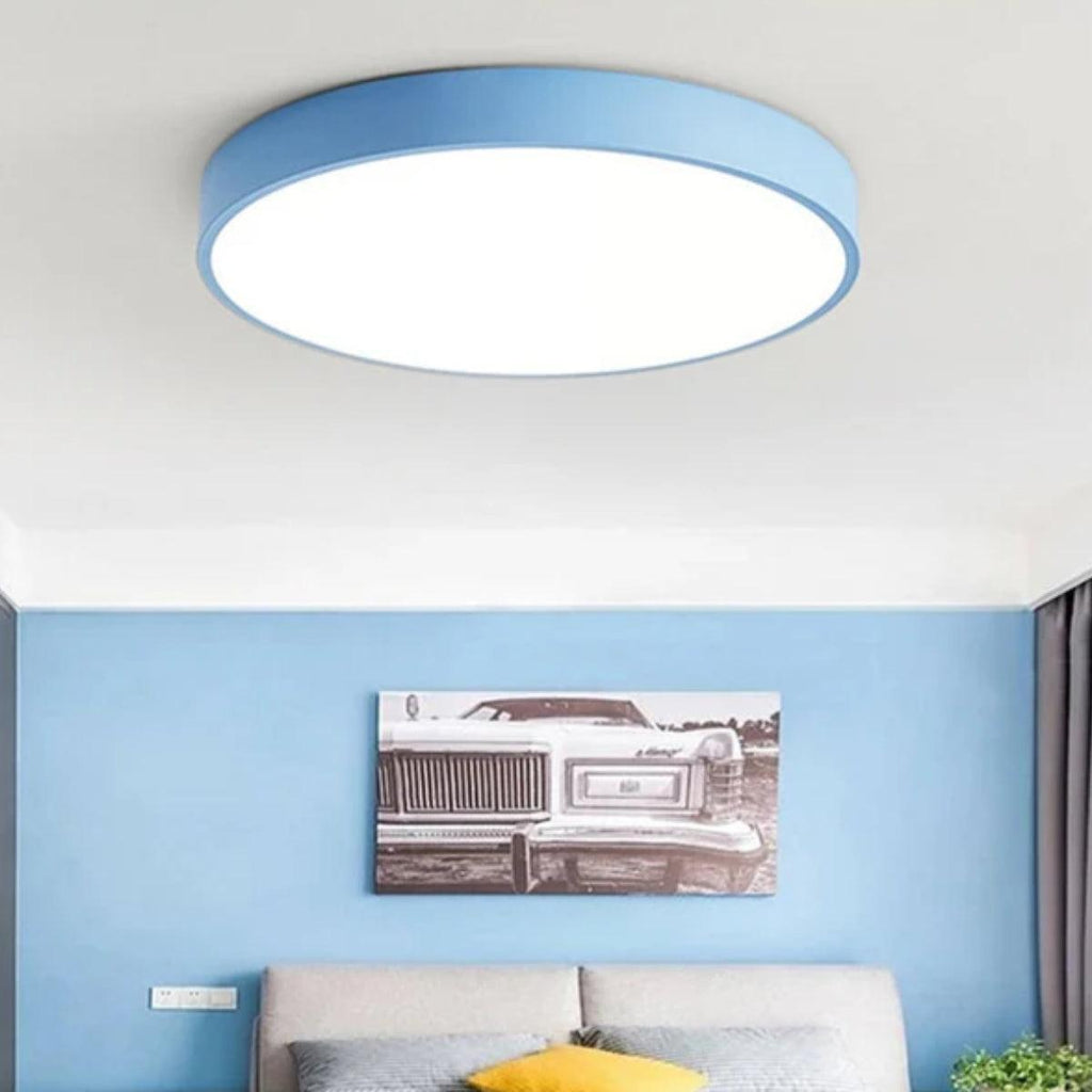 Modern Round LED Flush Mount Ceiling Light With Wood Grain Accent