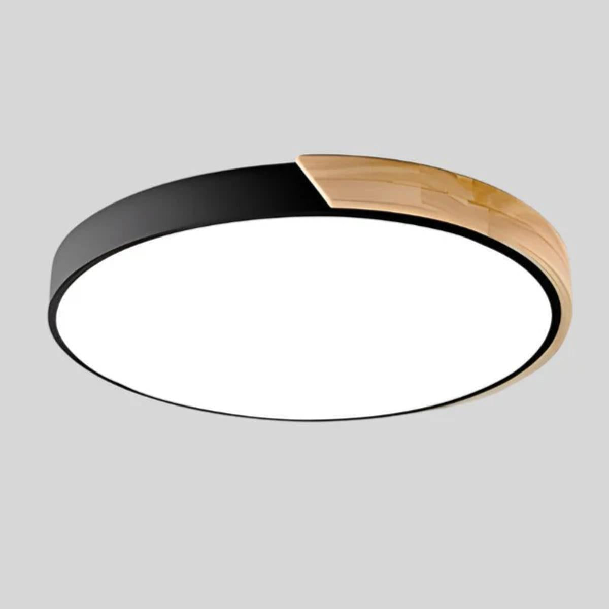 Modern Round LED Flush Mount Ceiling Light With Wood Grain Accent