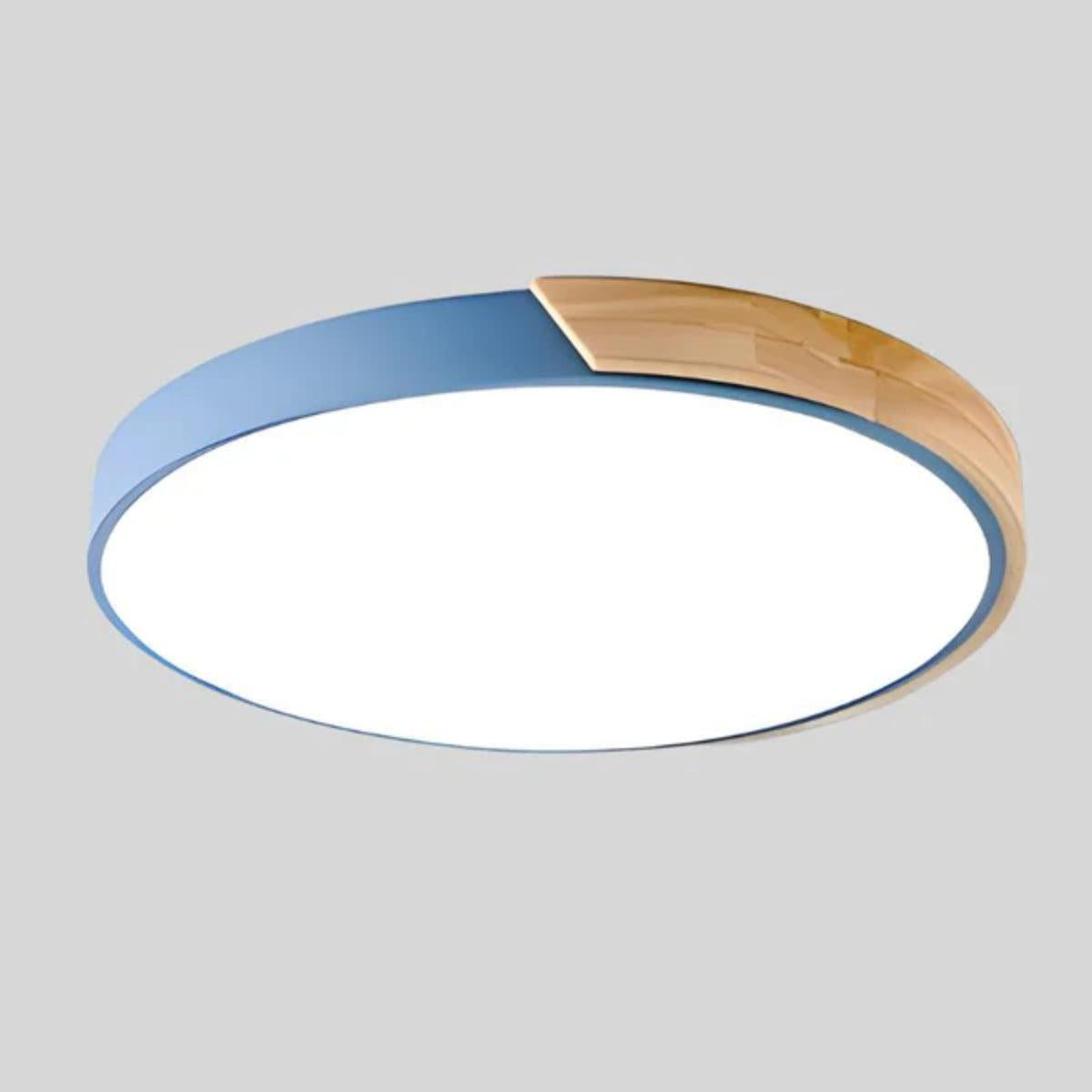 Modern Round LED Flush Mount Ceiling Light With Wood Grain Accent