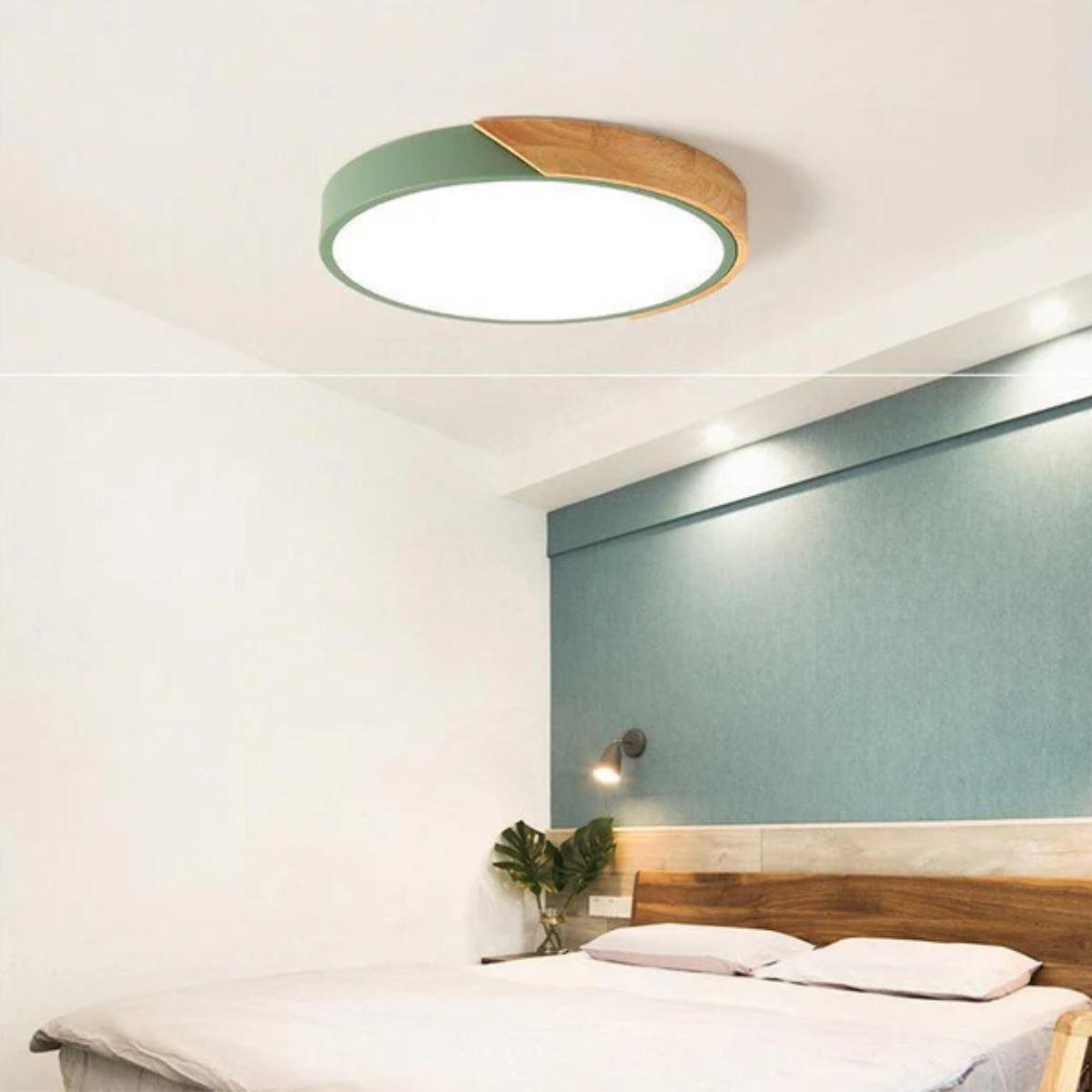 Modern Round LED Flush Mount Ceiling Light With Wood Grain Accent
