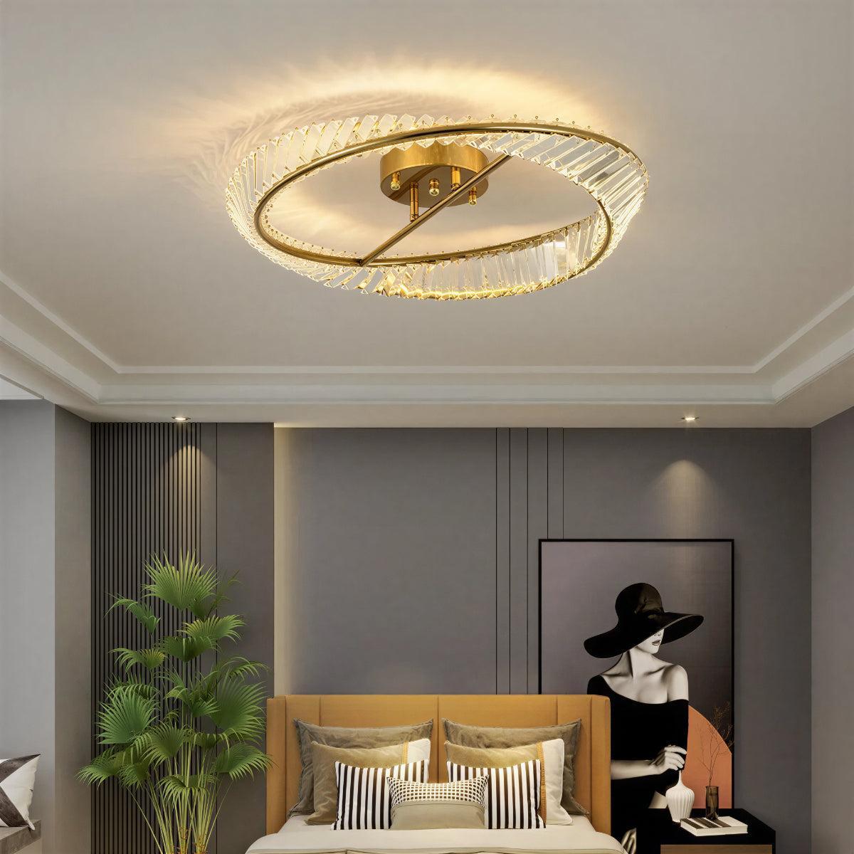 Modern Round Spiraled Crystal LED Ceiling Light Fixture With Flush Mount Frame