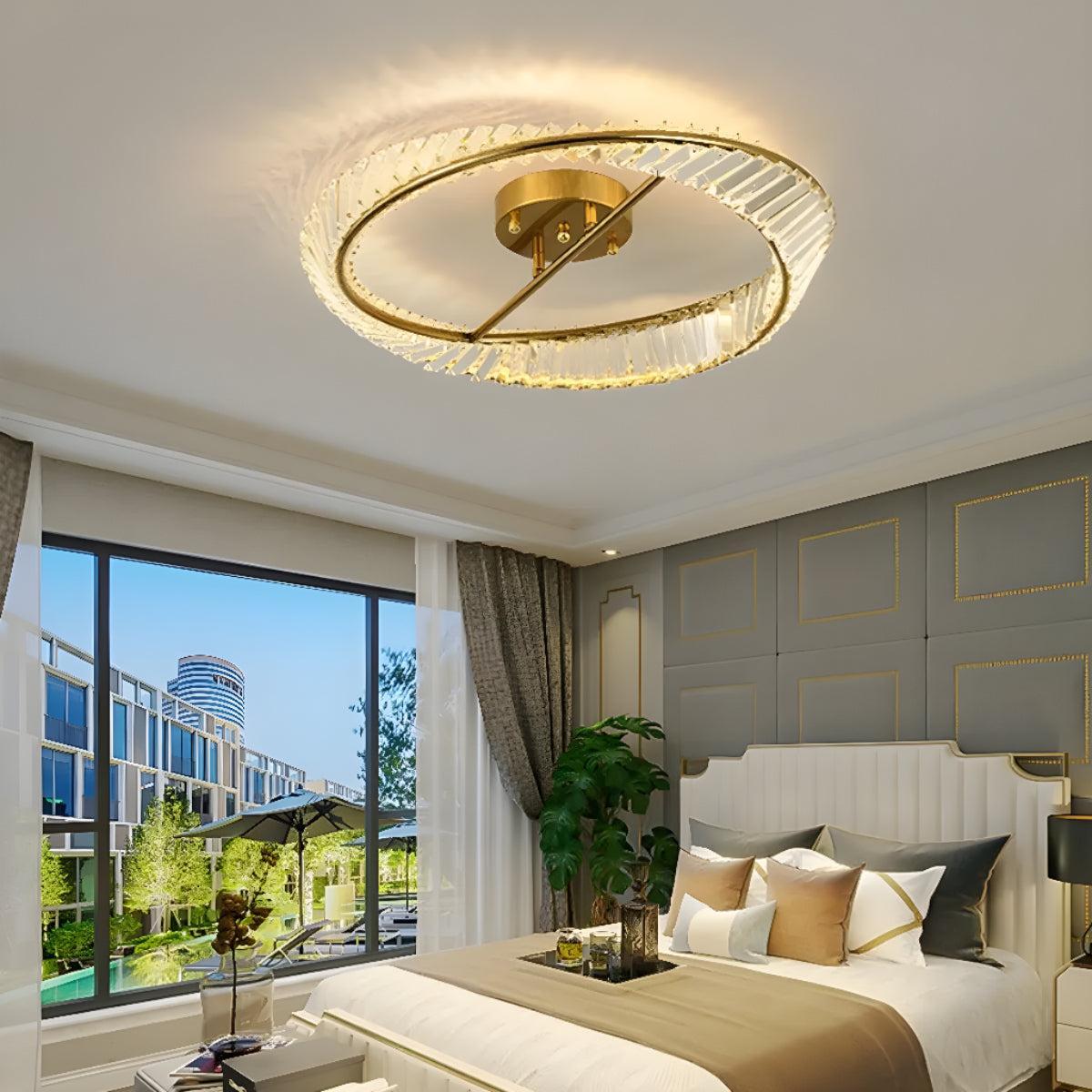 Modern Round Spiraled Crystal LED Ceiling Light Fixture With Flush Mount Frame