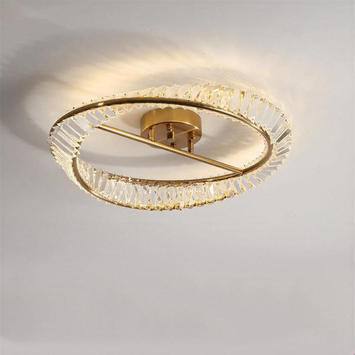 Modern Round Spiraled Crystal LED Ceiling Light Fixture With Flush Mount Frame