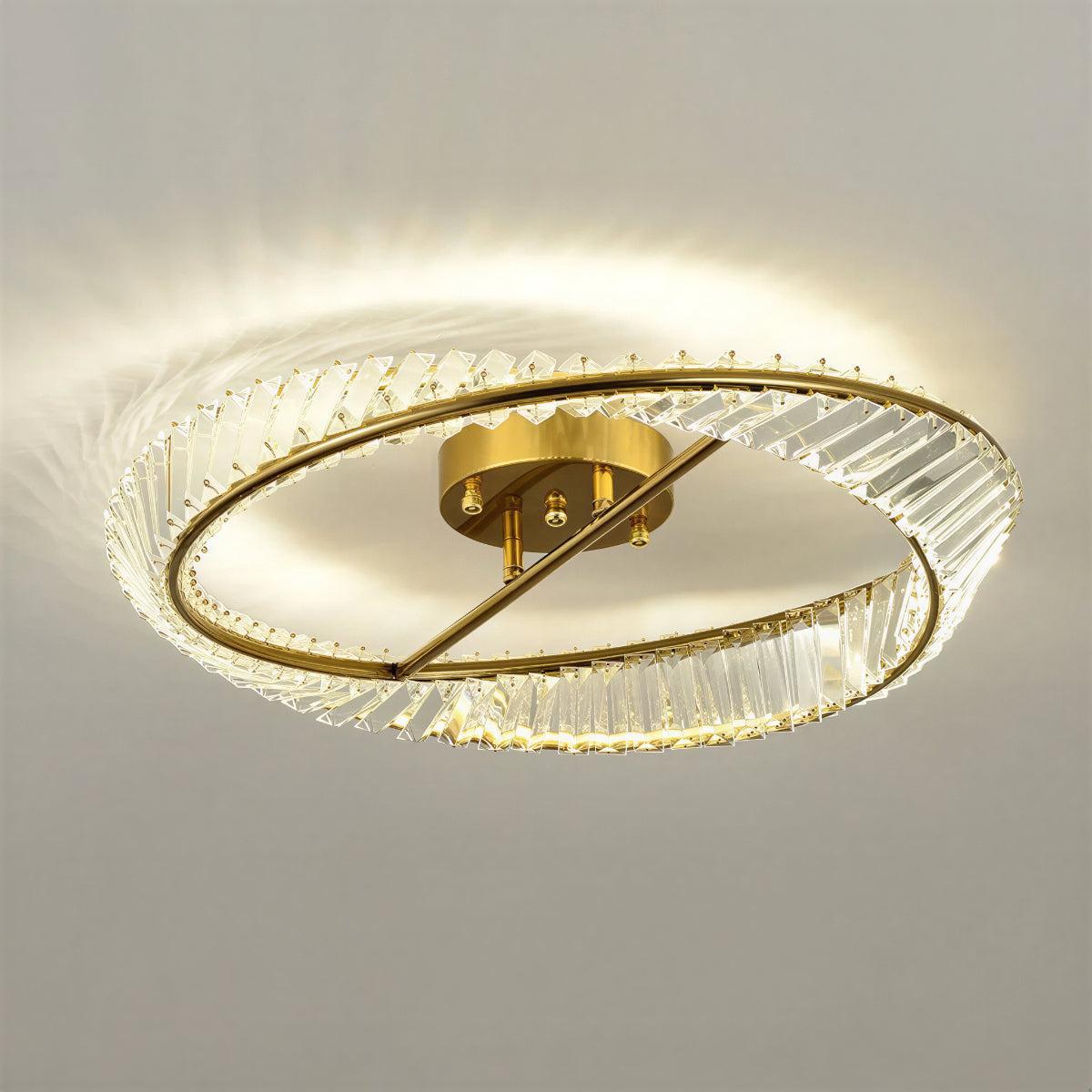 Modern Round Spiraled Crystal LED Ceiling Light Fixture With Flush Mount Frame