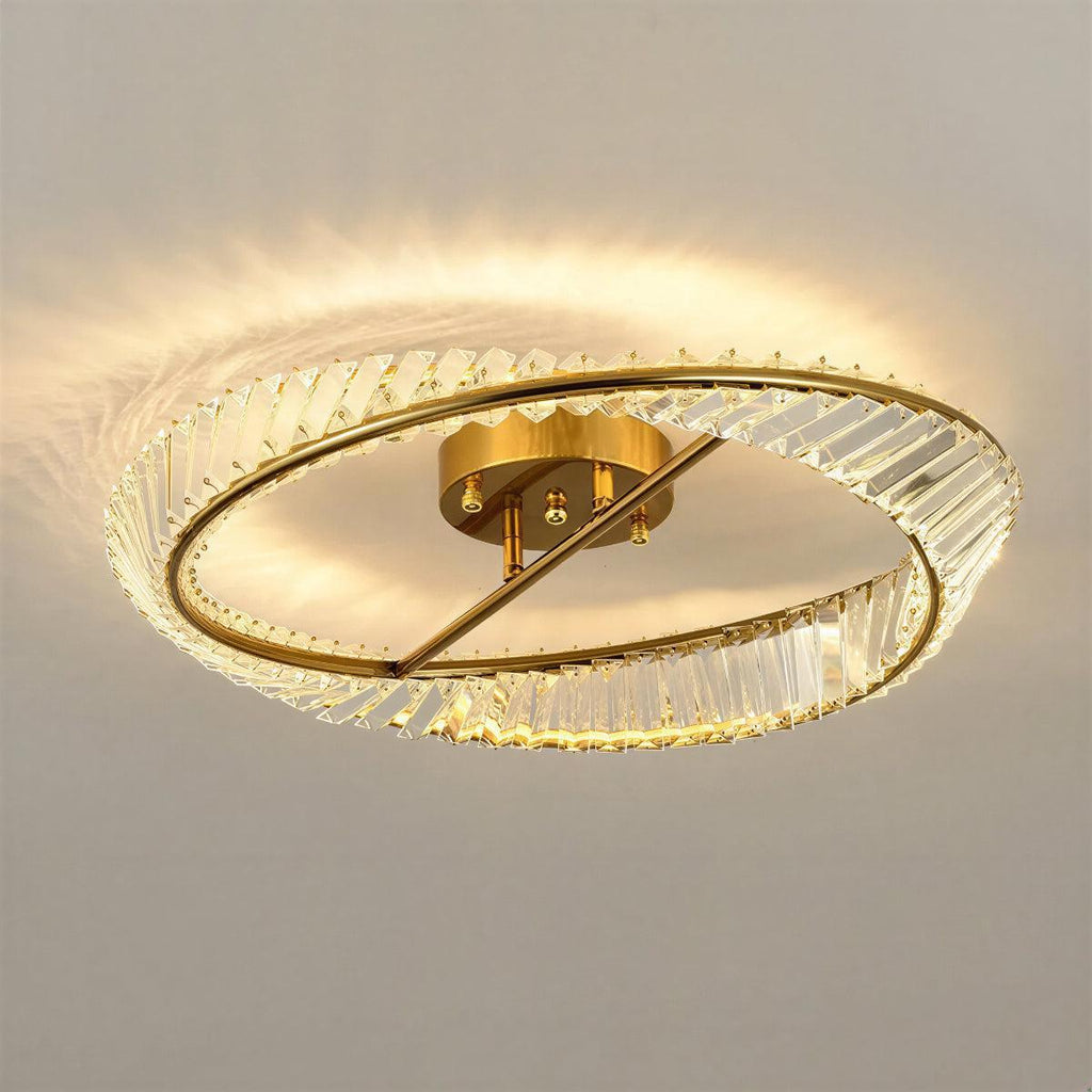 Modern Round Spiraled Crystal LED Ceiling Light Fixture With Flush Mount Frame