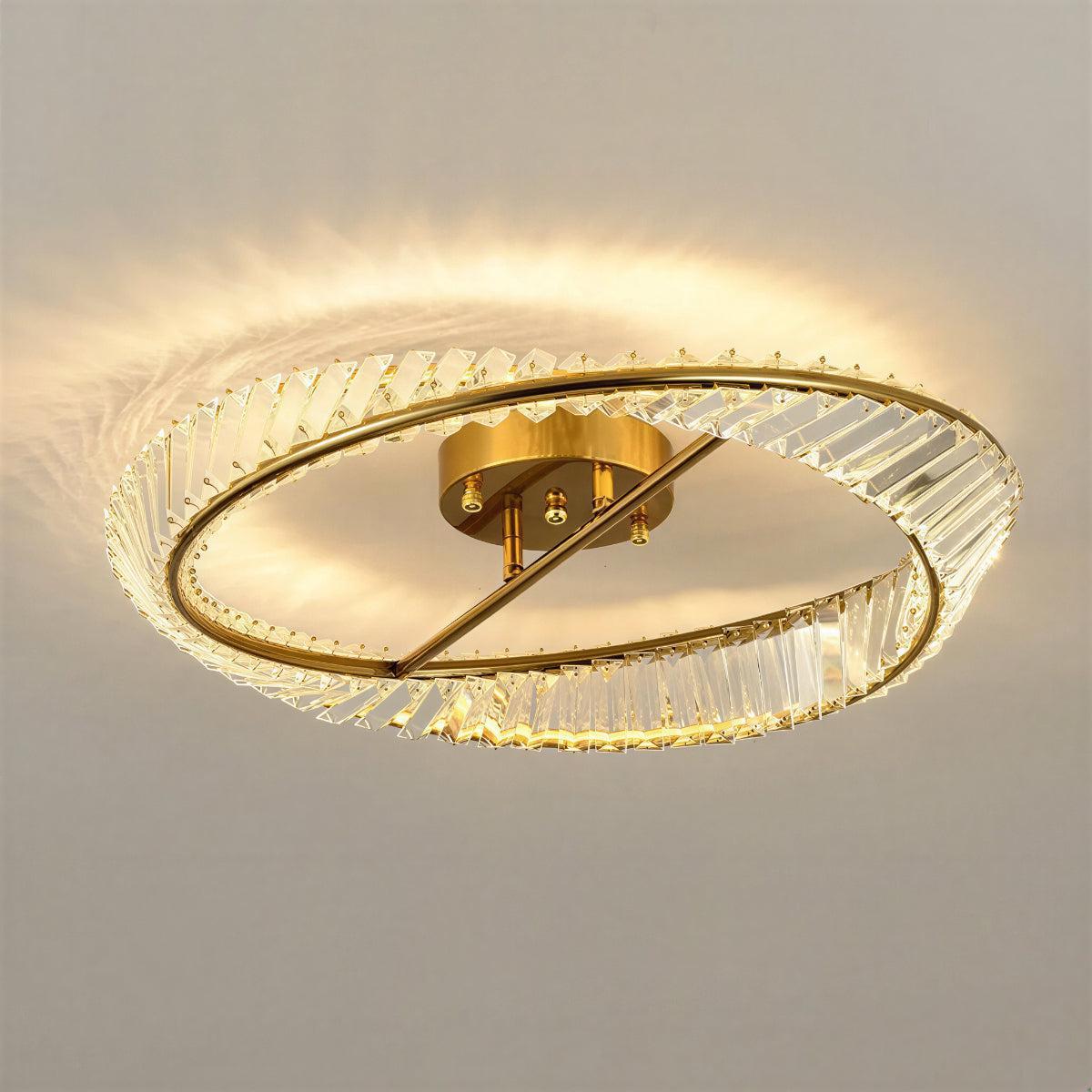Modern Round Spiraled Crystal LED Ceiling Light Fixture With Flush Mount Frame