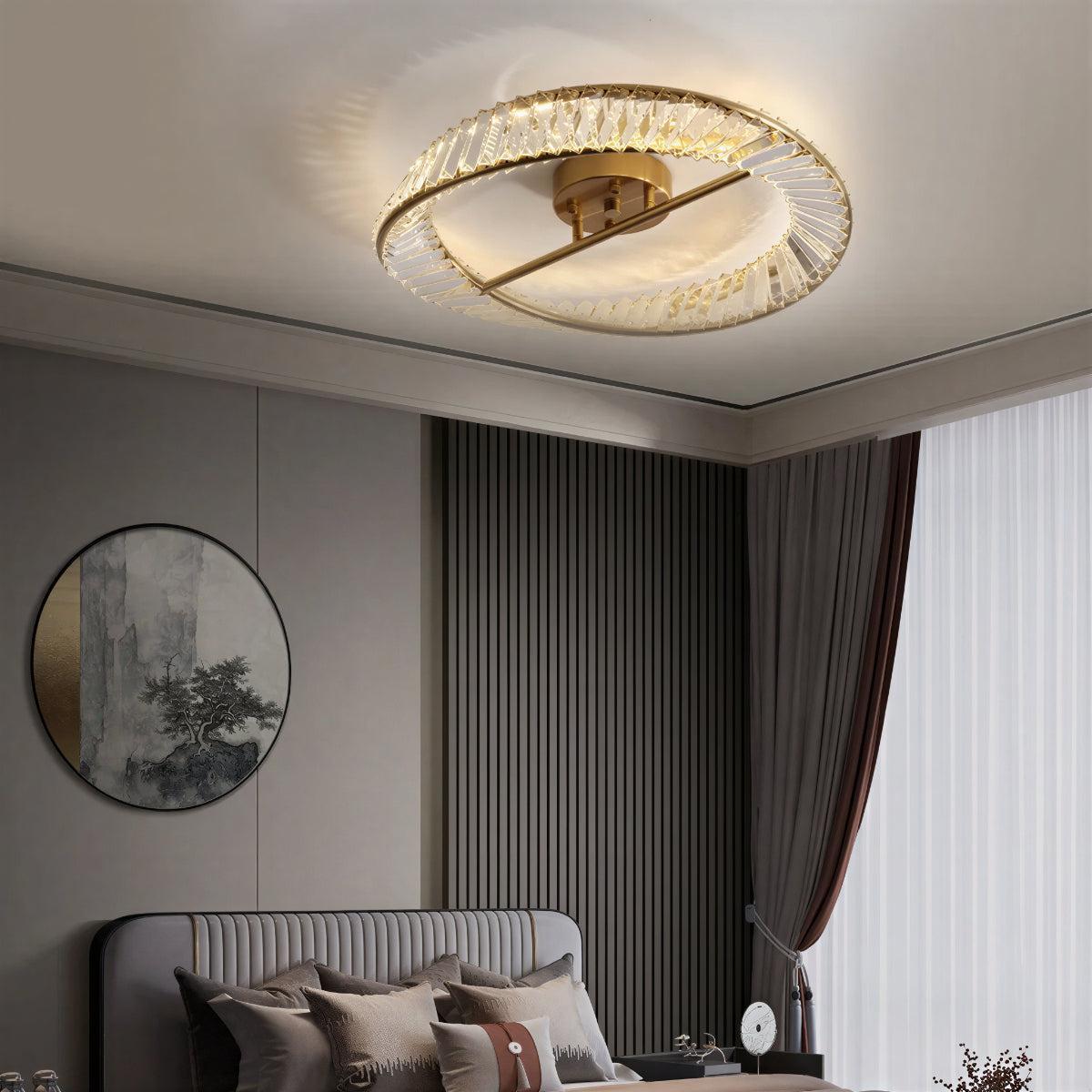 Modern Round Spiraled Crystal LED Ceiling Light Fixture With Flush Mount Frame