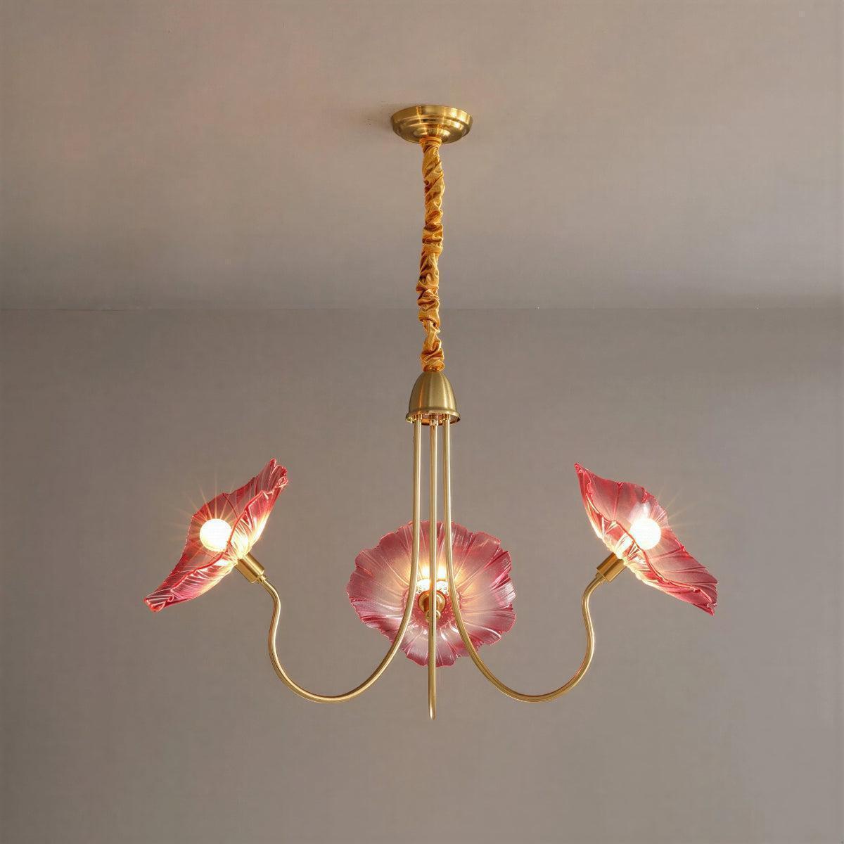 Modern Sculptural Chandelier Ceiling Light Fixture With Glass Lotus Petal Shades