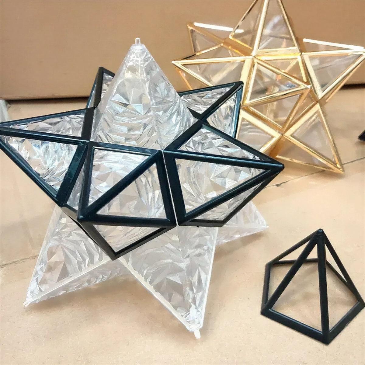 Modern Semi Flush Geometric Ceiling Light Fixture With Moravian Star Glass Design