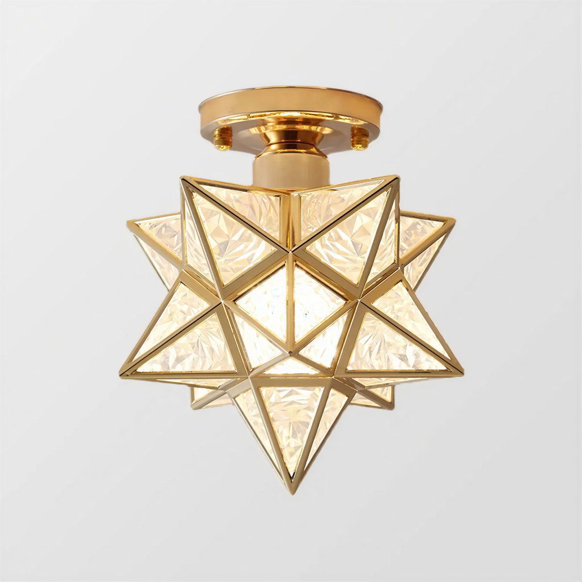 Modern Semi Flush Geometric Ceiling Light Fixture With Moravian Star Glass Design
