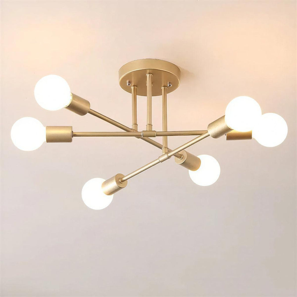 Modern Sputnik Chandelier Ceiling Light Fixture With Six Glass Globe Crossed Arm Lights