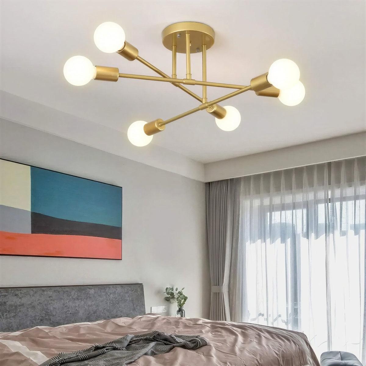 Modern Sputnik Chandelier Ceiling Light Fixture With Six Glass Globe Crossed Arm Lights