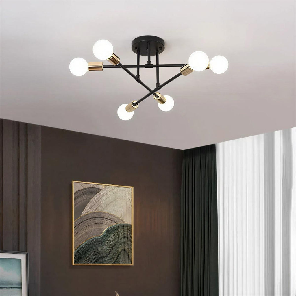 Modern Sputnik Chandelier Ceiling Light Fixture With Six Glass Globe Crossed Arm Lights