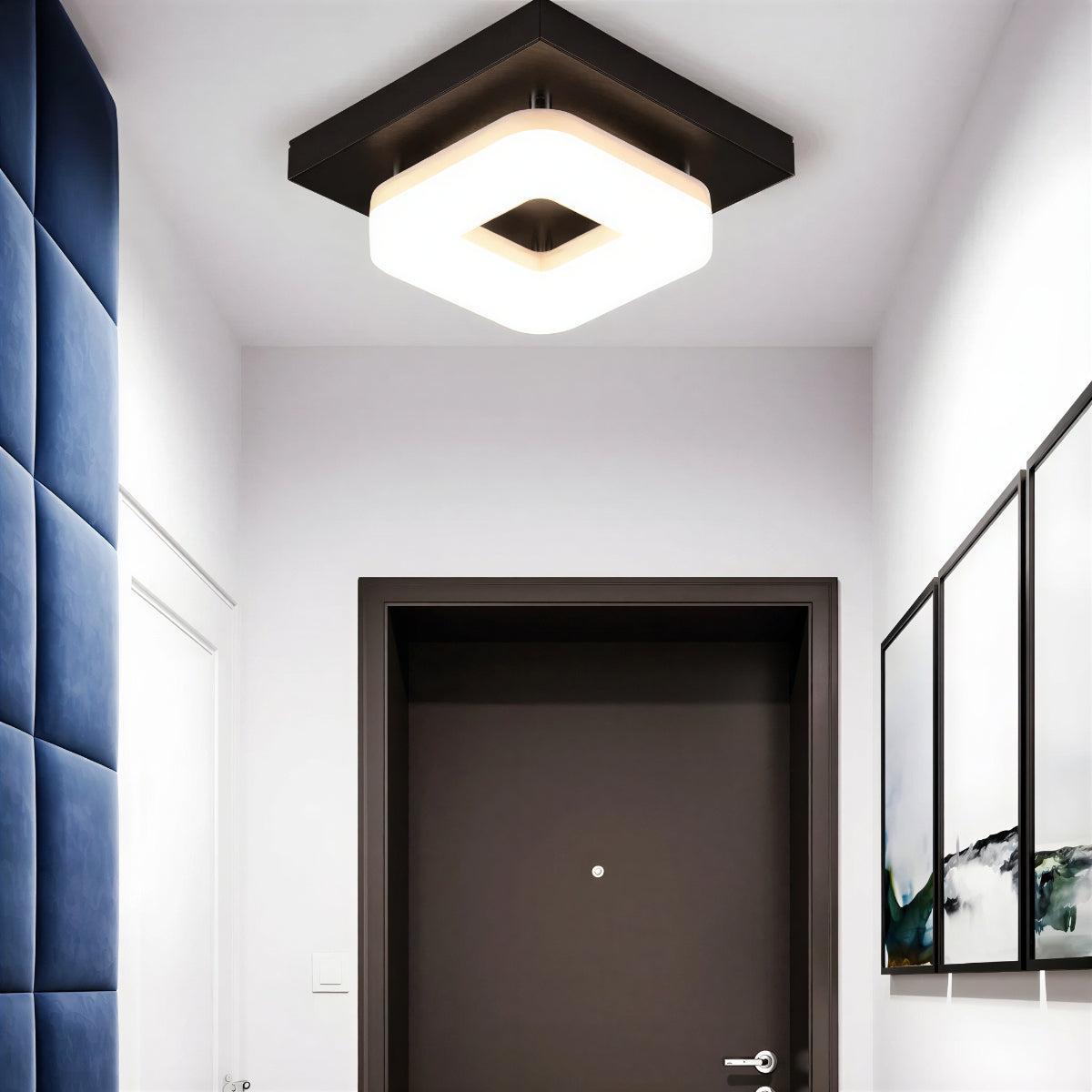 Modern Square Flush Mount Ceiling Light Fixture With Geometric Panel Design