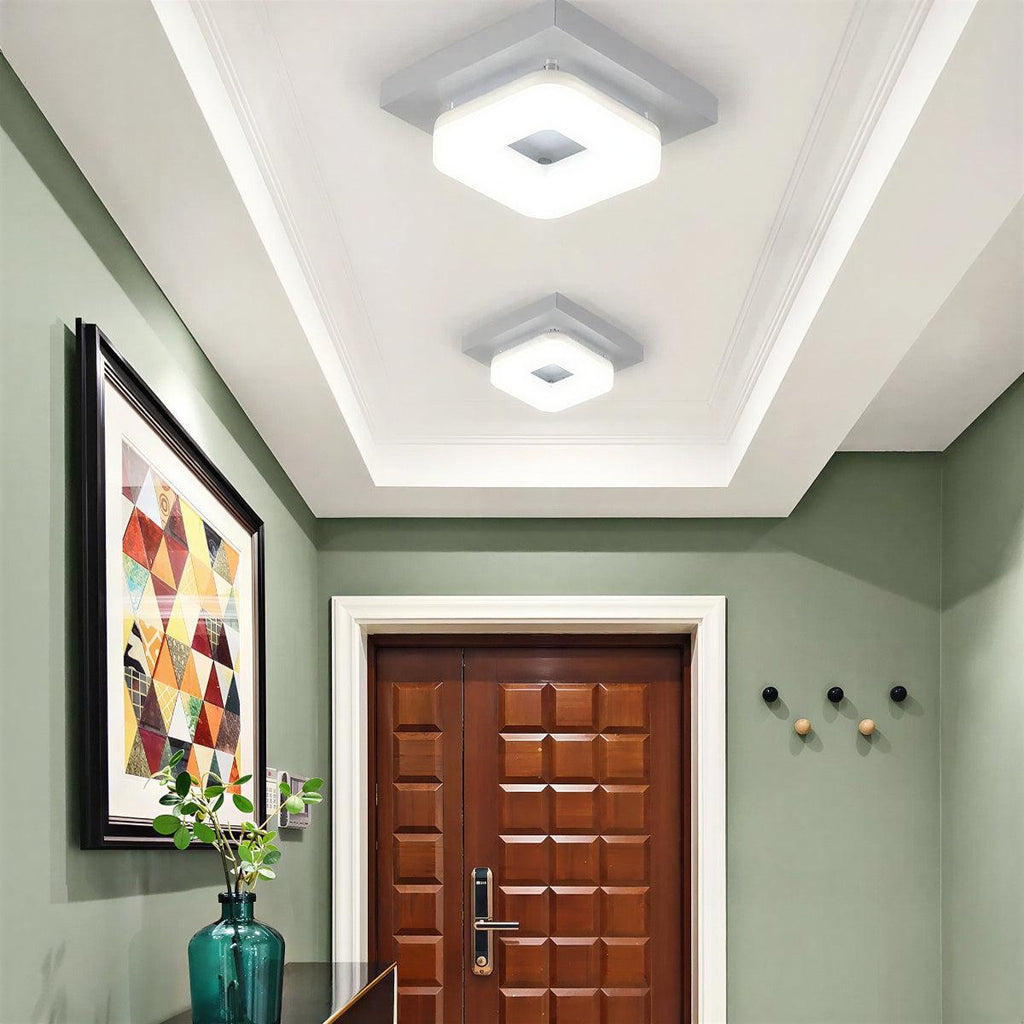 Modern Square Flush Mount Ceiling Light Fixture With Geometric Panel Design