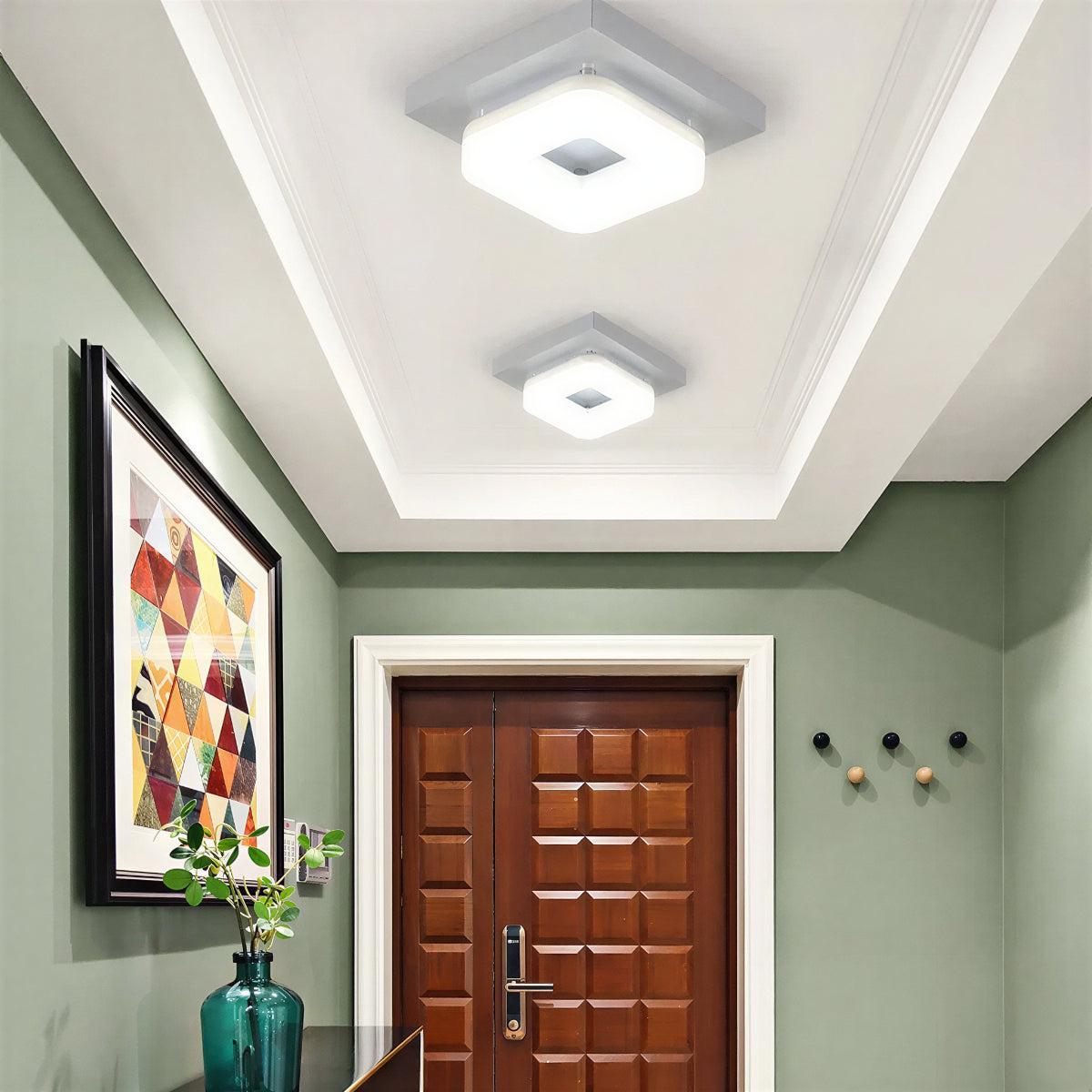 Modern Square Flush Mount Ceiling Light Fixture With Geometric Panel Design