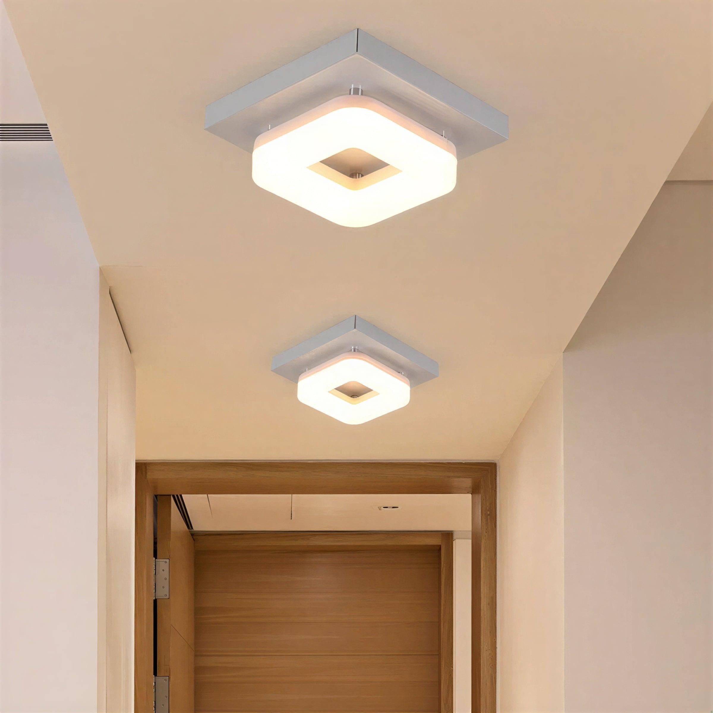 Modern Square Flush Mount Ceiling Light Fixture With Geometric Panel Design