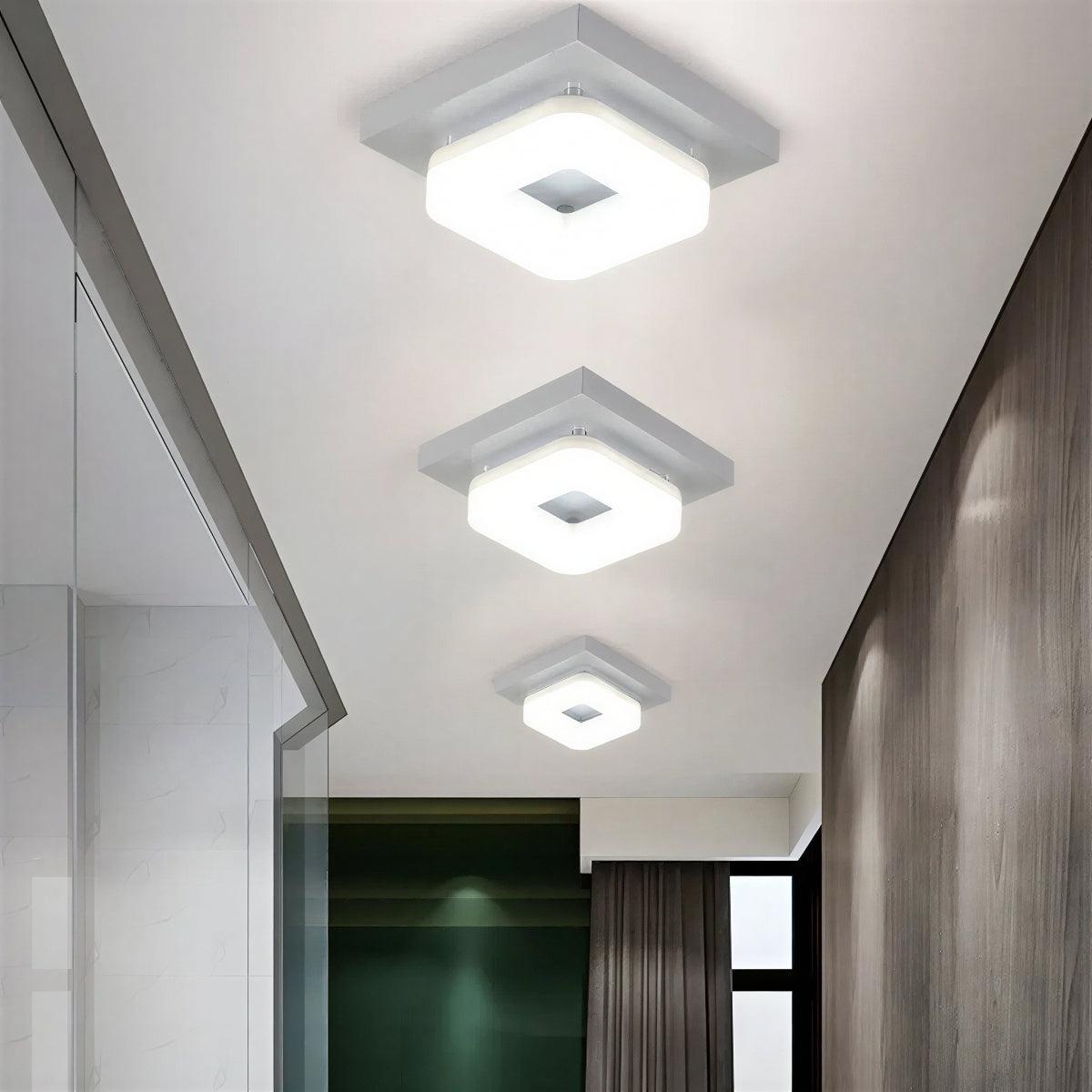 Modern Square Flush Mount Ceiling Light Fixture With Geometric Panel Design