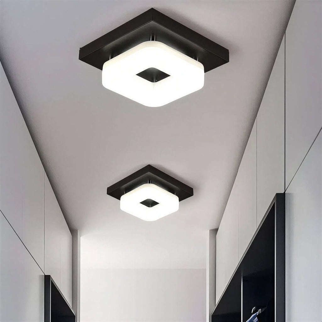 Modern Square Flush Mount Ceiling Light Fixture With Geometric Panel Design