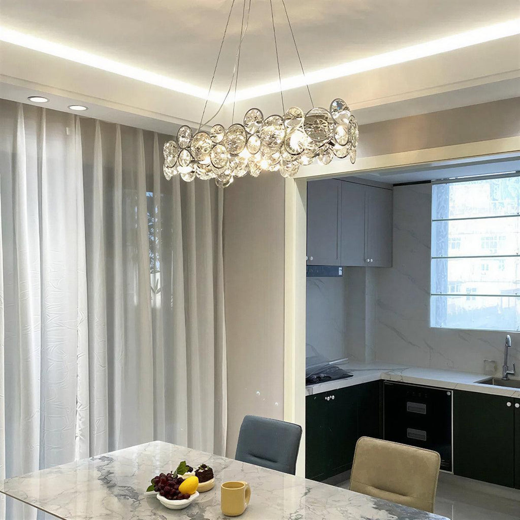 Modern Suspended Crystal Disc Chandelier Light Fixture With Round Circular Design