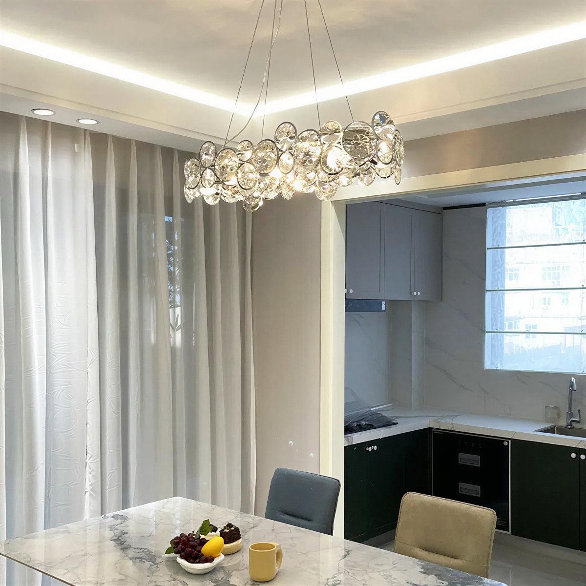Modern Suspended Crystal Disc Chandelier Light Fixture With Round Circular Design