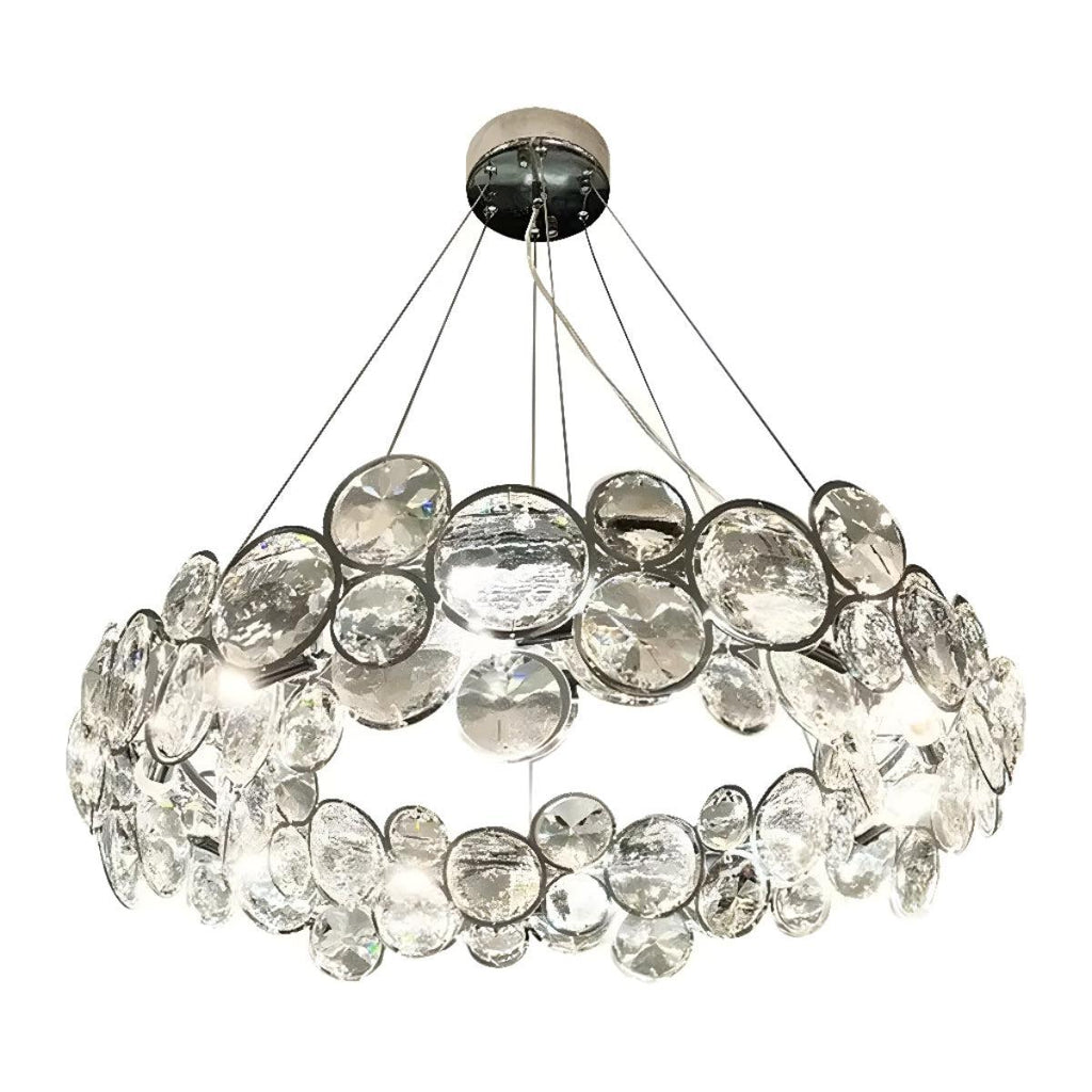 Modern Suspended Crystal Disc Chandelier Light Fixture With Round Circular Design