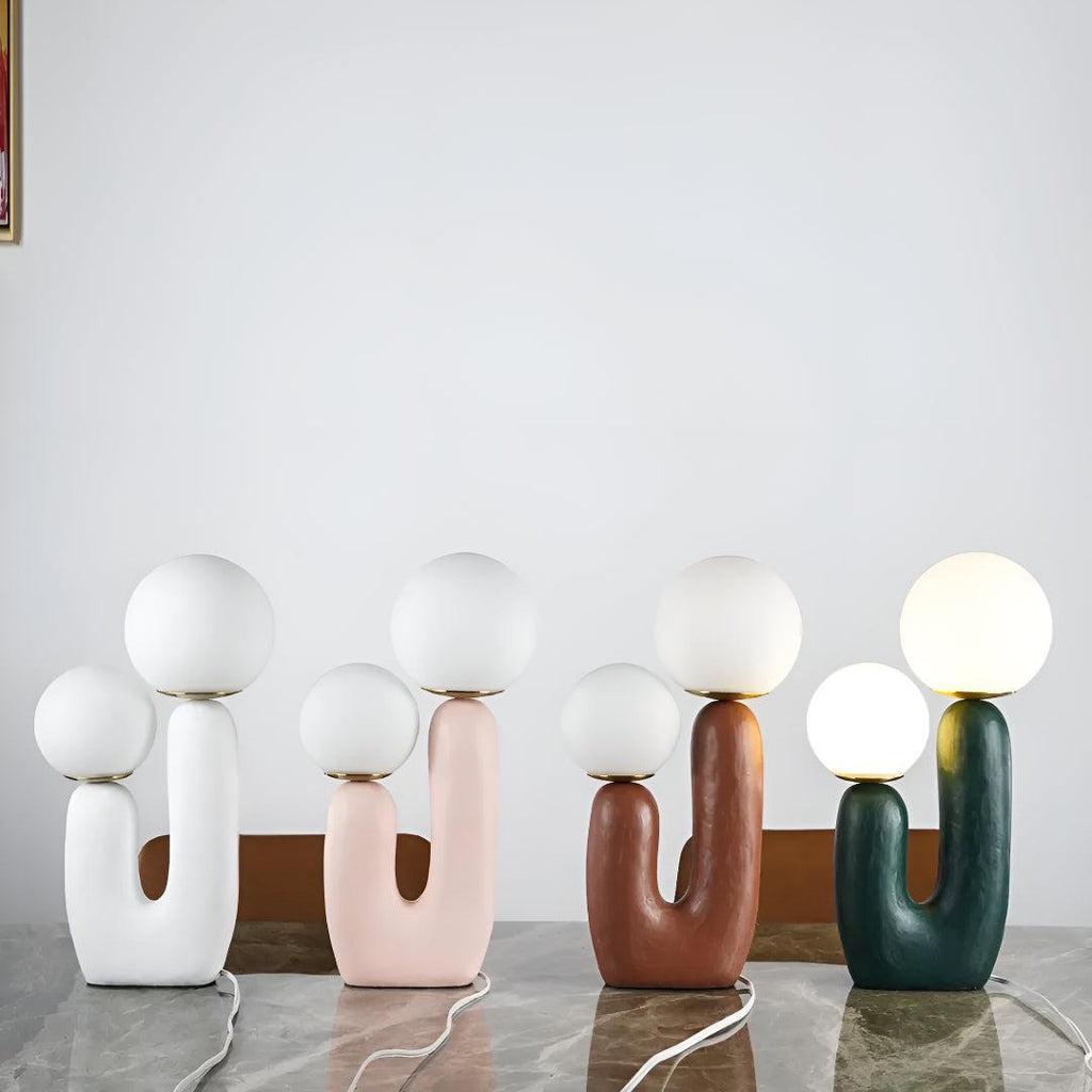 Modern Table Lamp With Unique Minimalist Sculptural Dual Globe Design