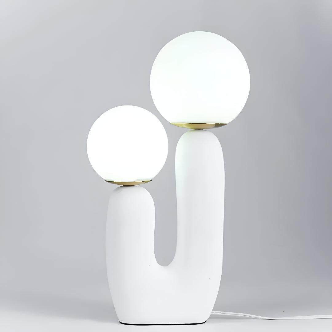 Modern Table Lamp With Unique Minimalist Sculptural Dual Globe Design
