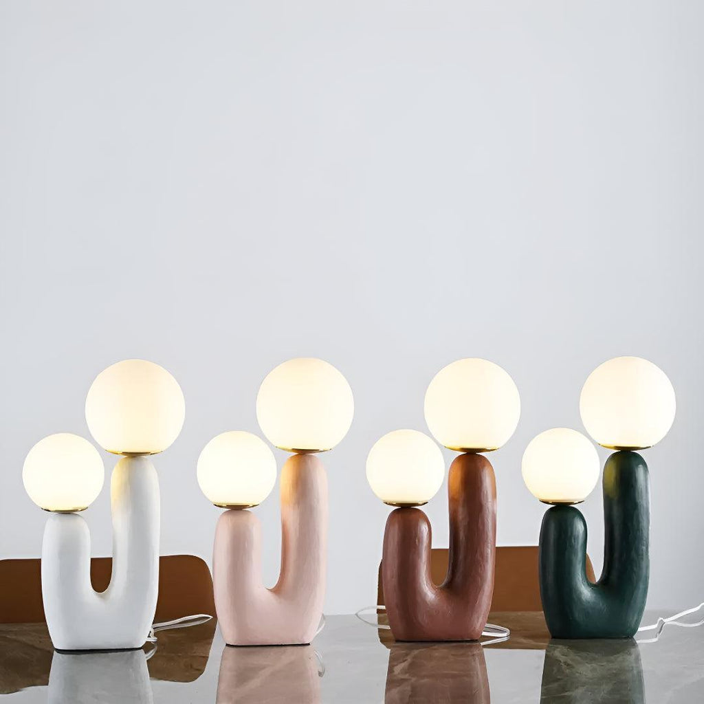 Modern Table Lamp With Unique Minimalist Sculptural Dual Globe Design