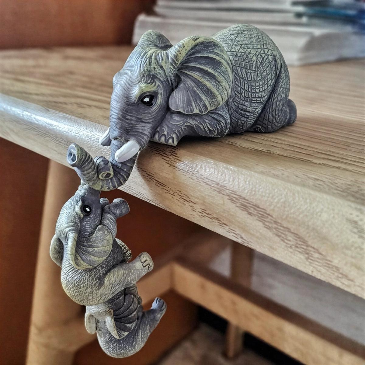 Mother And Baby Elephant Figurine Statue For Fireplace Mantel Decor
