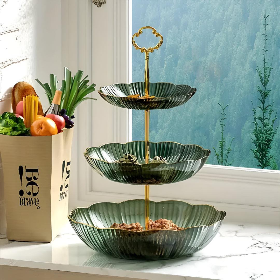 Multi Tiered Scalloped Countertop Fruit Bowl Organizer