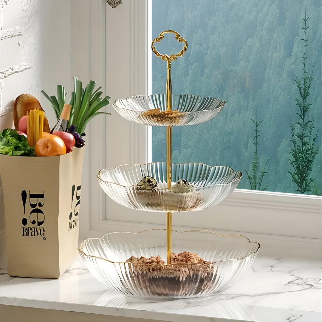 Multi Tiered Scalloped Countertop Fruit Bowl Organizer