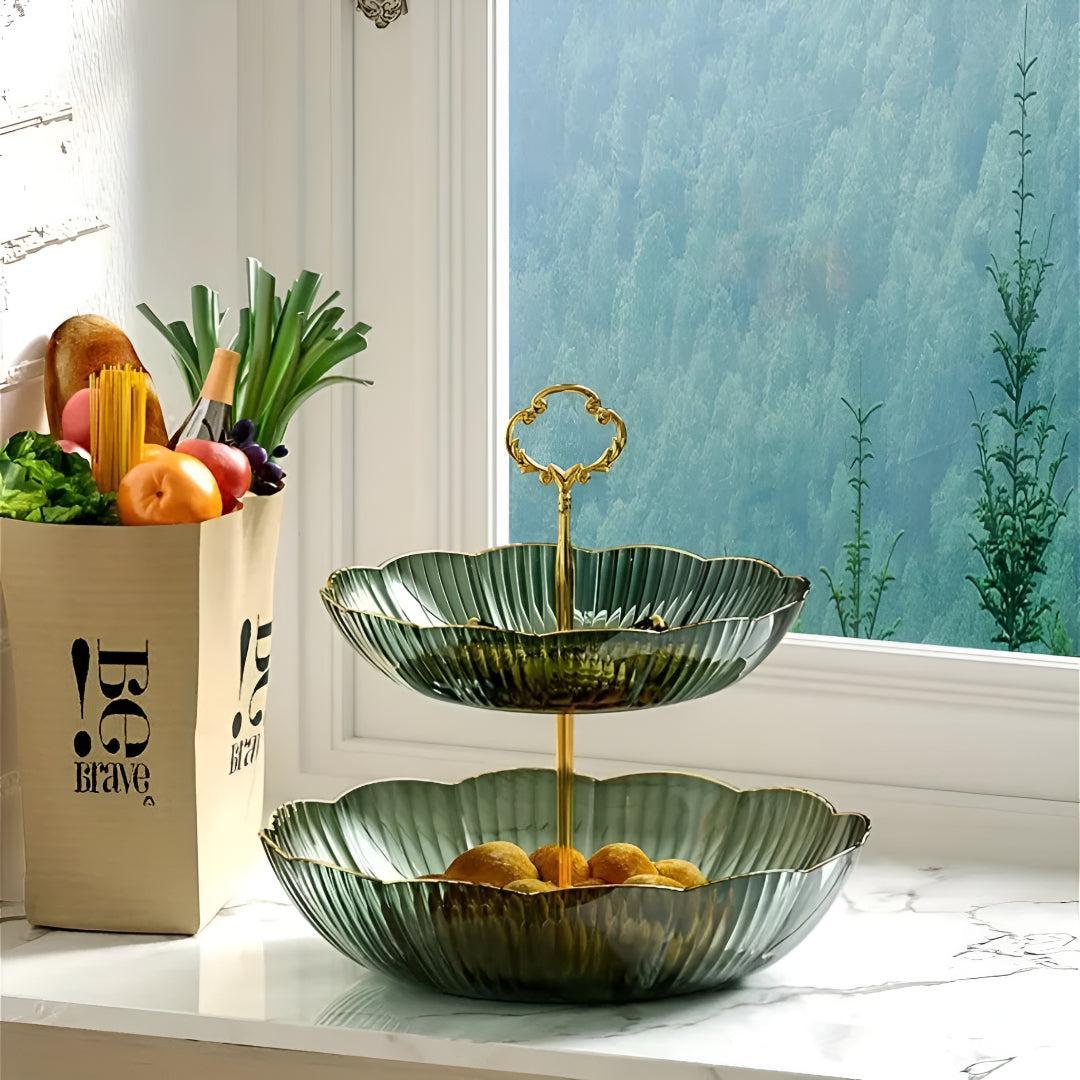 Multi Tiered Scalloped Countertop Fruit Bowl Organizer