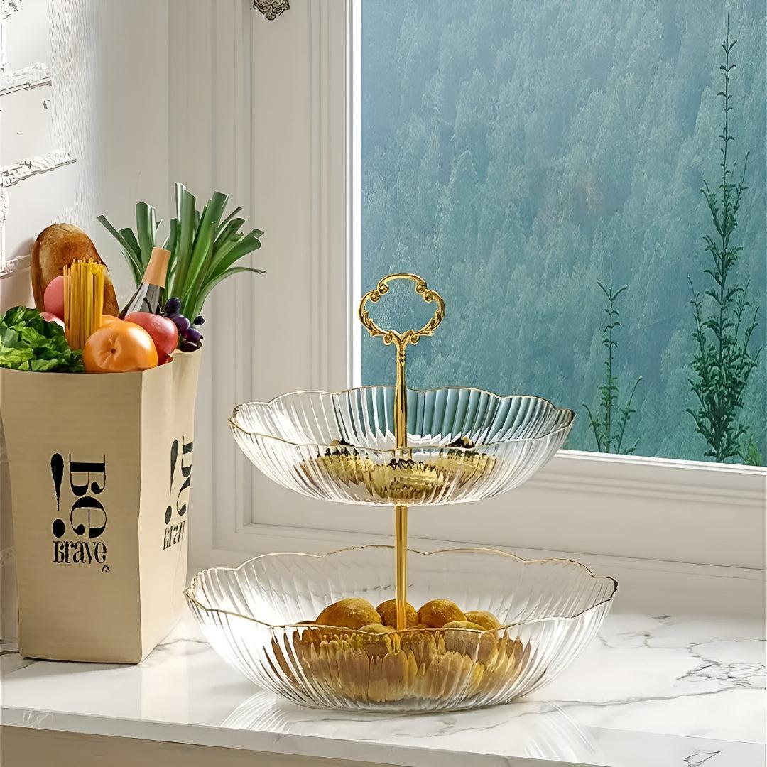 Multi Tiered Scalloped Countertop Fruit Bowl Organizer