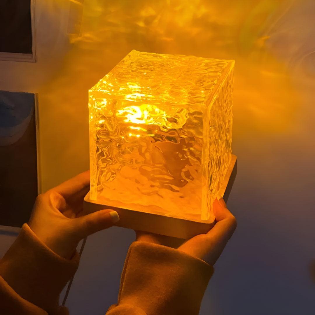 Nightstand Glass Cube Table Lamp With Mesmerizing Ambient Glow