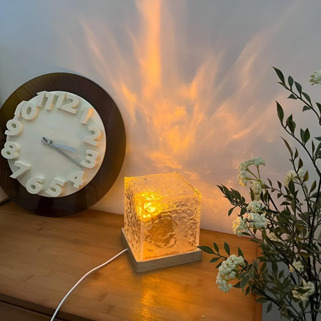 Nightstand Glass Cube Table Lamp With Mesmerizing Ambient Glow
