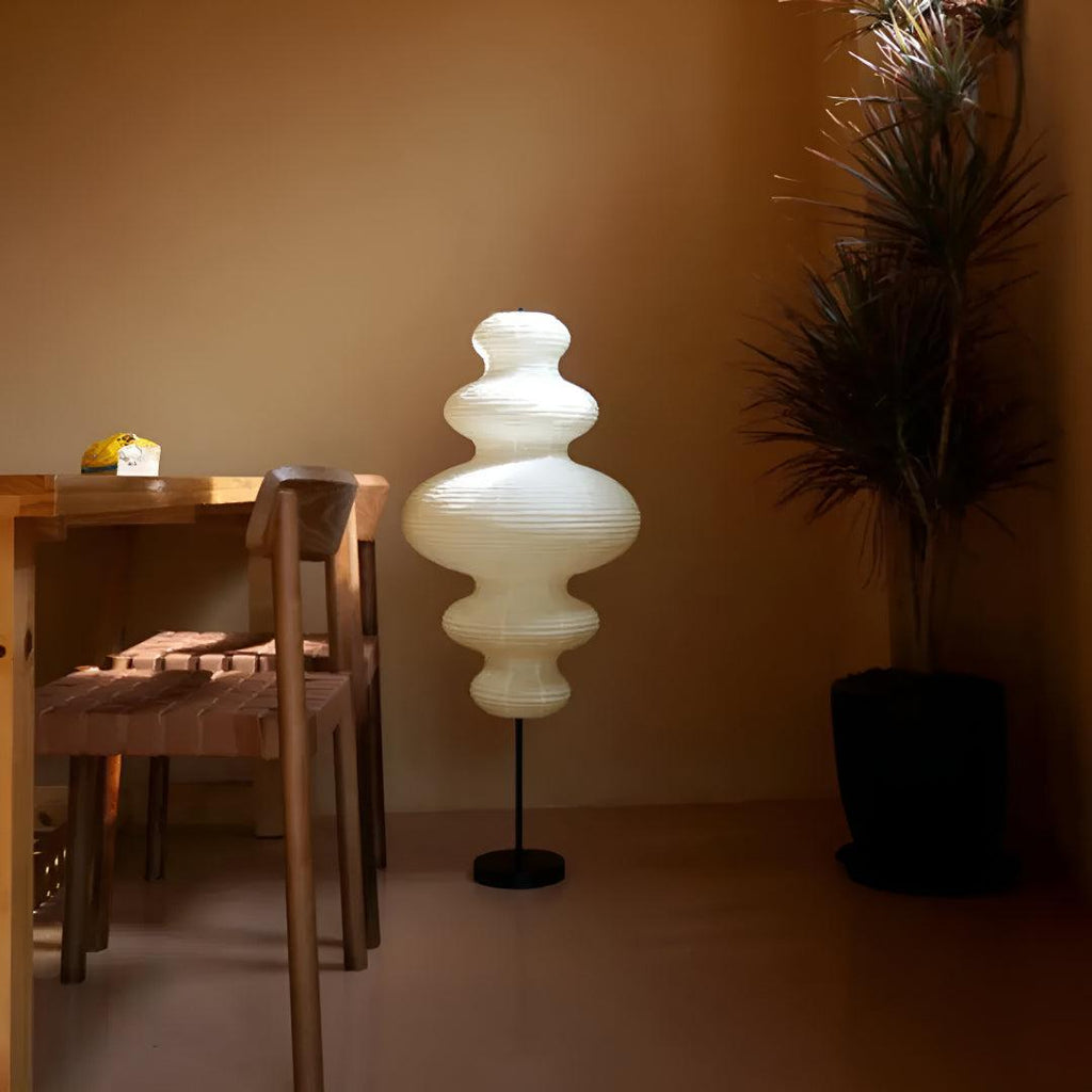 Noguchi Styled Standing Floor Lamp With Sculptural Tiered Lighting
