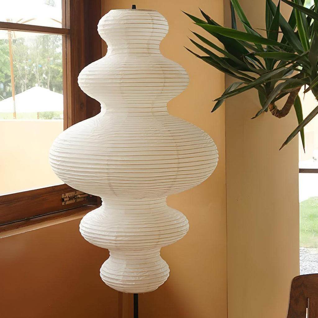 Noguchi Styled Standing Floor Lamp With Sculptural Tiered Lighting
