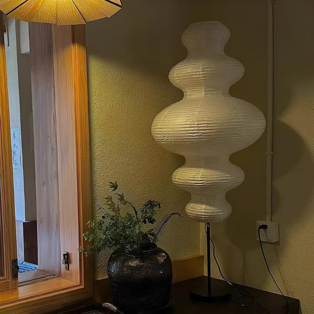 Noguchi Styled Standing Floor Lamp With Sculptural Tiered Lighting