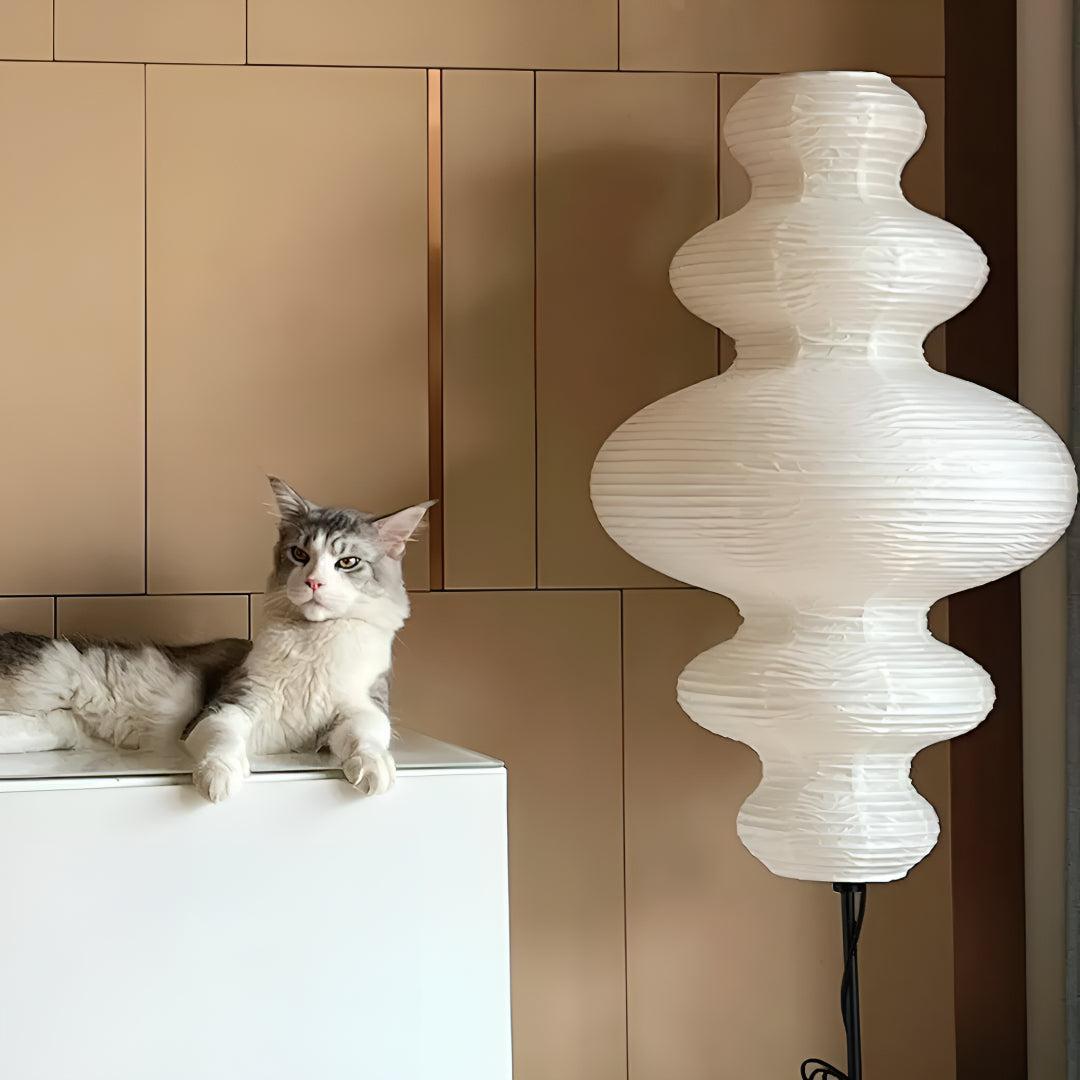 Noguchi Styled Standing Floor Lamp With Sculptural Tiered Lighting