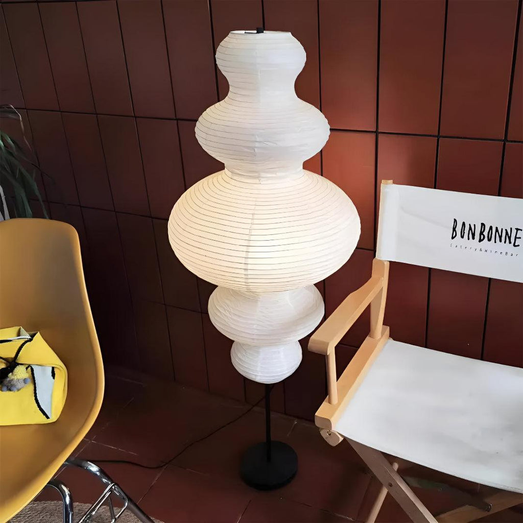 Noguchi Styled Standing Floor Lamp With Sculptural Tiered Lighting
