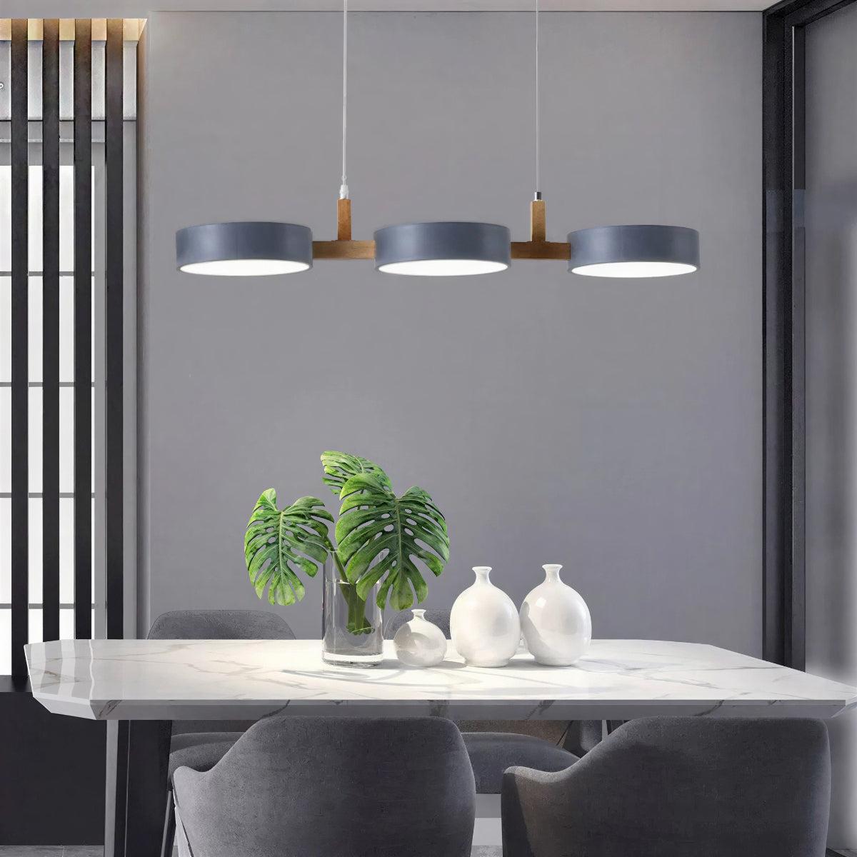 Nordic Inspired Wood Accent Pendant Light Fixture With Three Lights