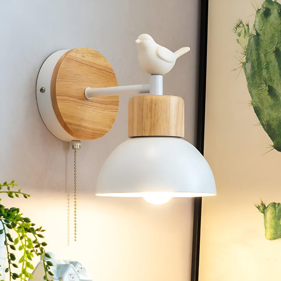 Nordic Wall Sconce Light With Bird Sculpture and Pull Chain