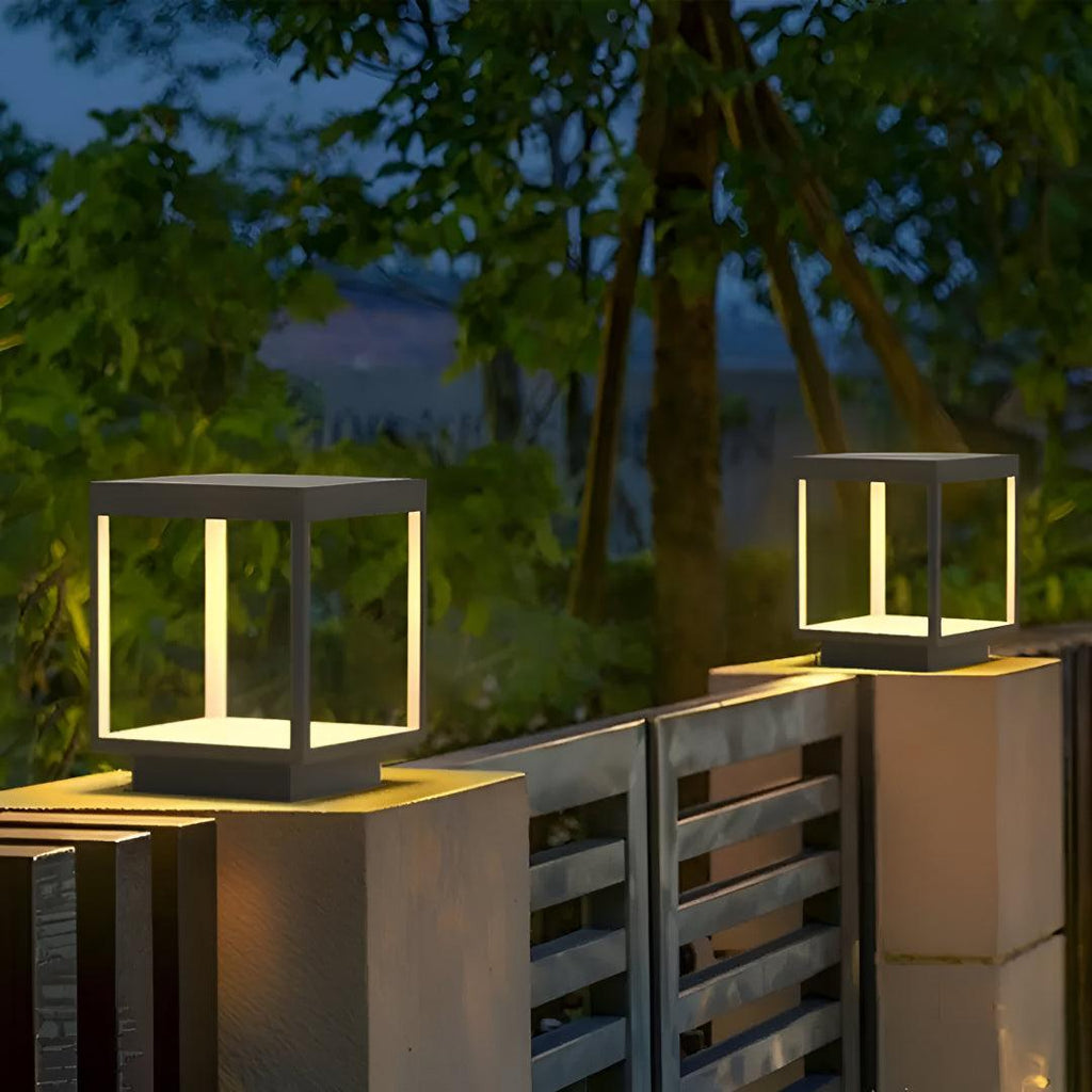 Outdoor Fence Post Light Fixture With Open Frame Design